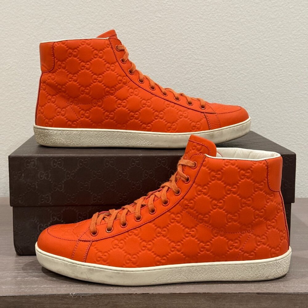 GUCCI MEN HIGH TOP ORANGE SNEAKERS - Picture 2 of 12